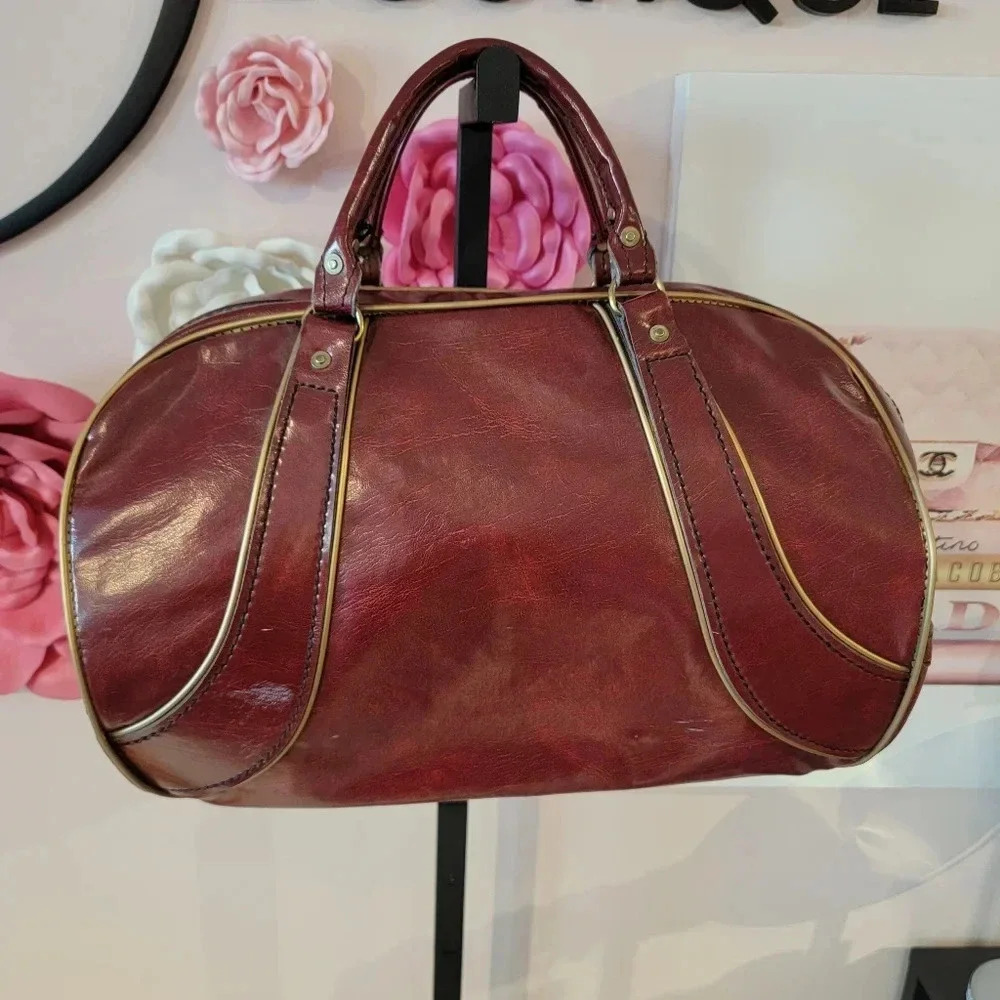 Vintage 1970s Brown Vinyl Travel Bag